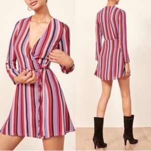 REFORMATION Viscose Gjelina Luisa Striped Wrap Tie Dress M